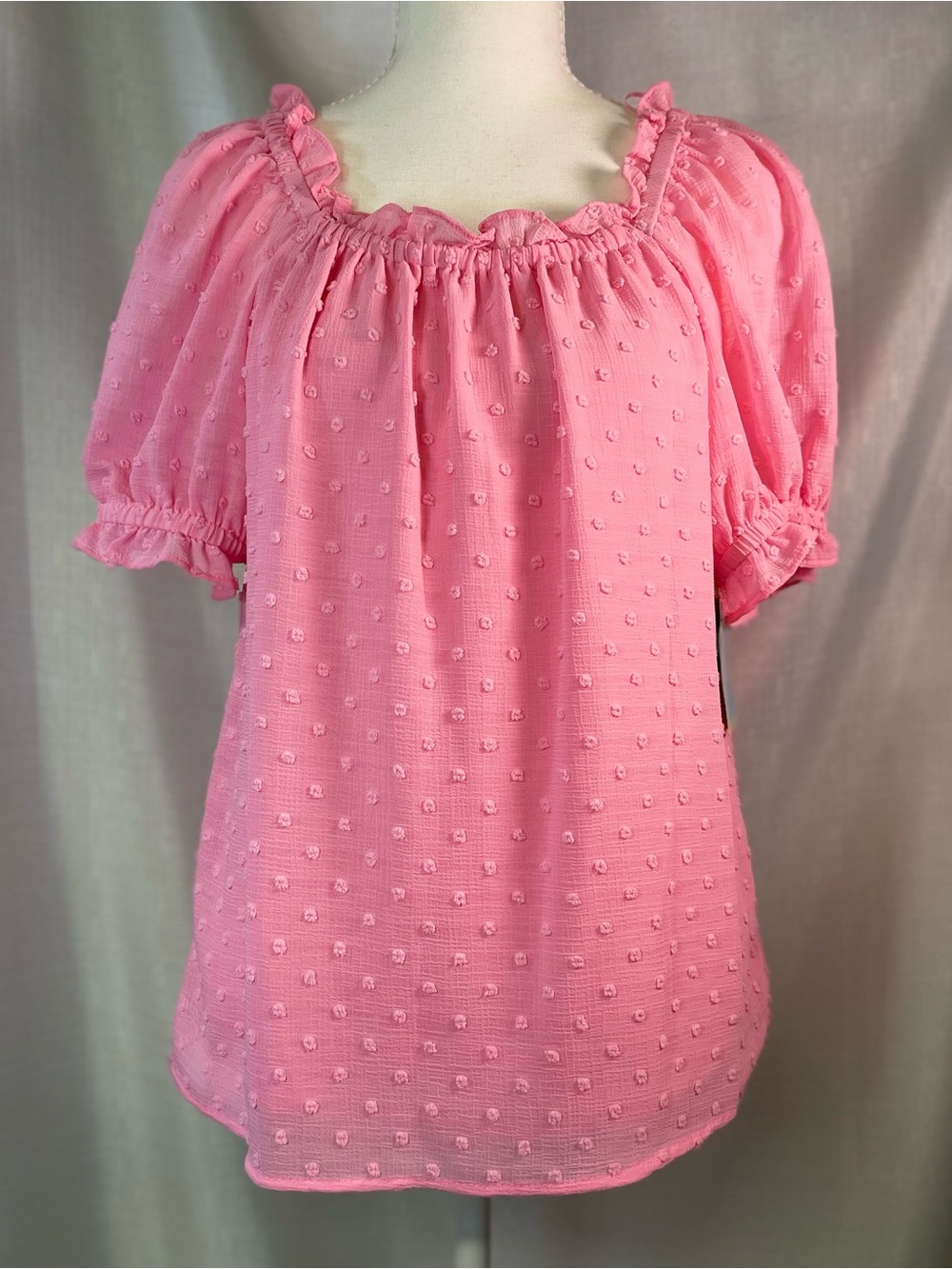 CeCe Pink Swiss-Dot Peasant Blouse Size XS